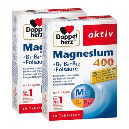 2 X Doppelherz Magnesium 400 + B1 + B6 + B12 - Nu3!