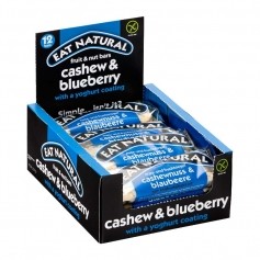 12 x EAT NATURAL Faltschachtel Riegel Cashew Blaubeer mit Joghurtüberzug