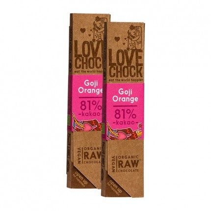 2 x Lovechock rohe Bio-Schokolade Goji / Orange