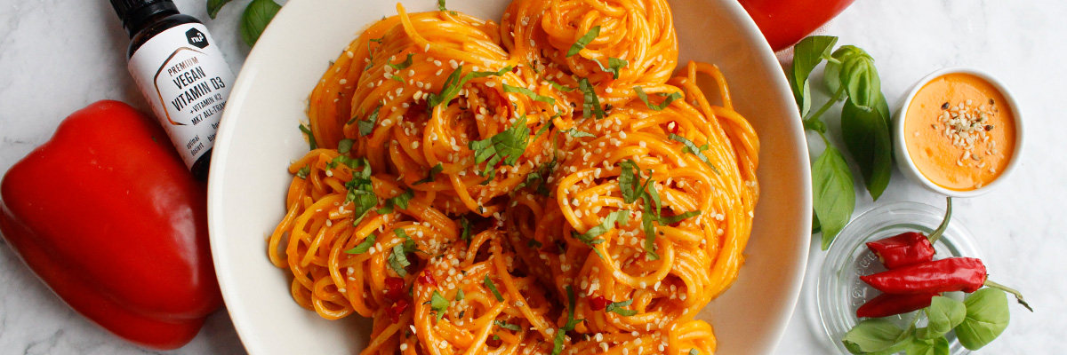Spaghetti con crema di peperoni